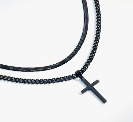 Európai és amerikai új ékszerek rozsdamentes acél kereszt kétrétegű nyaklánc kreatív csavart lánc kubai többrétegű egymásra rakott nyaklánc