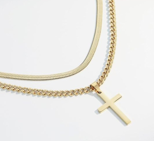 Európai és amerikai új ékszerek rozsdamentes acél kereszt kétrétegű nyaklánc kreatív csavart lánc kubai többrétegű egymásra rakott nyaklánc