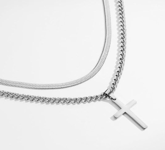 Európai és amerikai új ékszerek rozsdamentes acél kereszt kétrétegű nyaklánc kreatív csavart lánc kubai többrétegű egymásra rakott nyaklánc