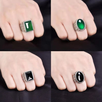 Δαχτυλίδι Ανδρών με Ατμοσφαιρικό Συνθετικό Σμαραγδένιο Χαλκηδόνιο, Άνοιγμα, Ρυθμιζόμενο, Ανδρικό Δαχτυλίδι Επιχειρήσεων