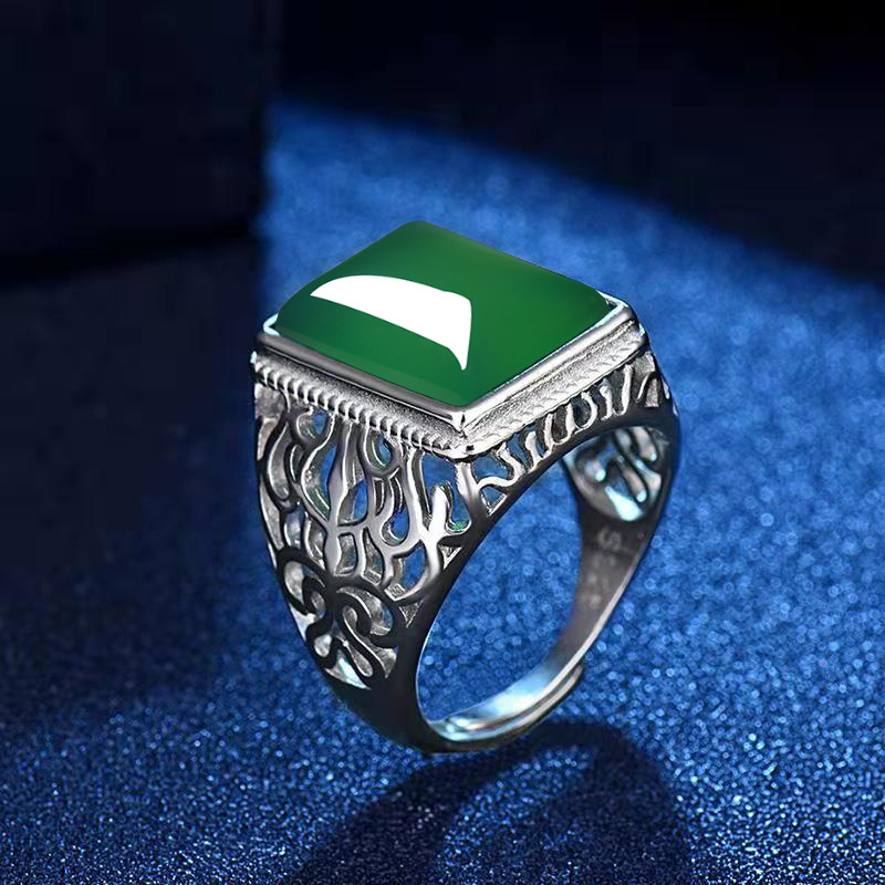 Agresszív üreges férfi gyűrű Atmoszférikus szintetikus smaragd kalcedon gyűrű nyitás állítható férfi üzleti gyűrű