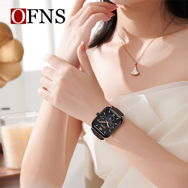 O'Fannie időt rázó robbanásveszélyes négyzet alakú kvarc női karóra Niche Sun Moon Star óra vízálló hattűs női karóra