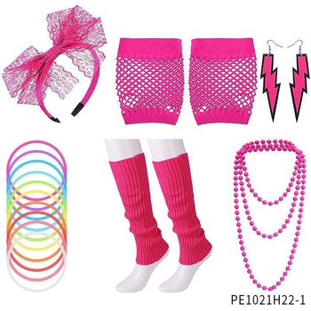 Amazoni kuum müük 1980ndate poissmeestepeo värviline neoonkaelakee käevõru komplekt 80ndate kostüümirekvisiidid