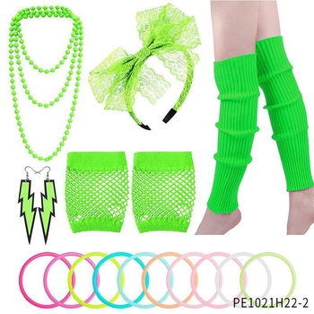 Amazoni kuum müük 1980ndate poissmeestepeo värviline neoonkaelakee käevõru komplekt 80ndate kostüümirekvisiidid