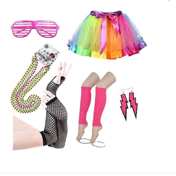 Amazoni kuum müük 1980ndate poissmeestepeo värviline neoonkaelakee käevõru komplekt 80ndate kostüümirekvisiidid