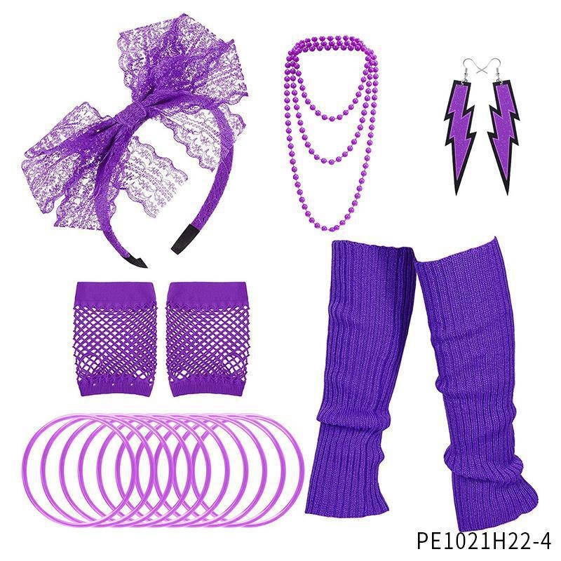 Amazoni kuum müük 1980ndate poissmeestepeo värviline neoonkaelakee käevõru komplekt 80ndate kostüümirekvisiidid