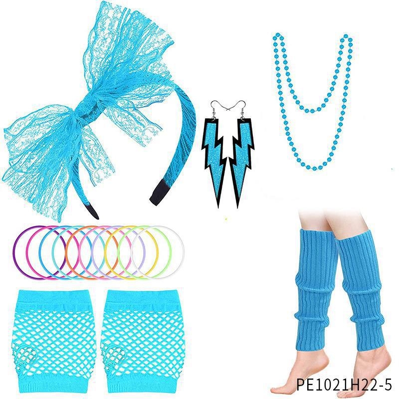 Amazoni kuum müük 1980ndate poissmeestepeo värviline neoonkaelakee käevõru komplekt 80ndate kostüümirekvisiidid