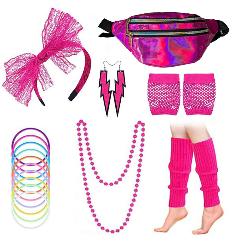 Amazoni kuum müük 1980ndate poissmeestepeo värviline neoonkaelakee käevõru komplekt 80ndate kostüümirekvisiidid