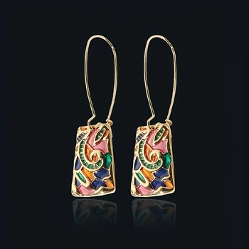 Трансгранични нови ретро цветни глазурирани обеци преувеличени обеци с маслена живопис дамска личност модни бижута от висок клас