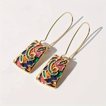 Трансгранични нови ретро цветни глазурирани обеци преувеличени обеци с маслена живопис дамска личност модни бижута от висок клас