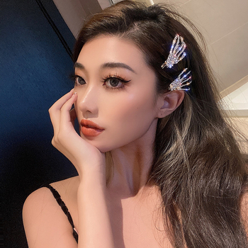 Határokon átnyúló szellem karom koponya strassz hajtű kéz csont sötét szél villanás Gyémánt lány oldalsó klip fejdísz felső klip frufru klip