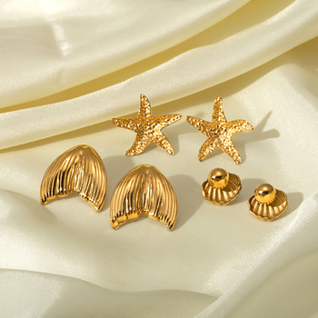 Ευρωπαϊκό και αμερικανικό στυλ INS χρυσό 18k ανοξείδωτο ατσάλι τιτάνιο ατσάλι κέλυφος ουρά γοργόνας αστερίας σκουλαρίκια ...