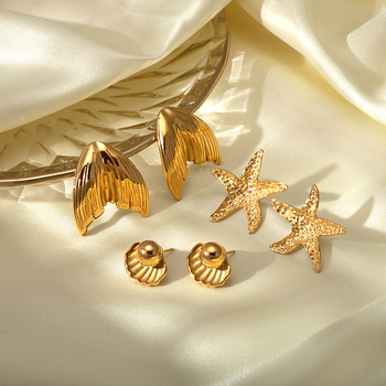 Ευρωπαϊκό και αμερικανικό στυλ INS χρυσό 18k ανοξείδωτο ατσάλι τιτάνιο ατσάλι κέλυφος ουρά γοργόνας αστερίας σκουλαρίκια ...