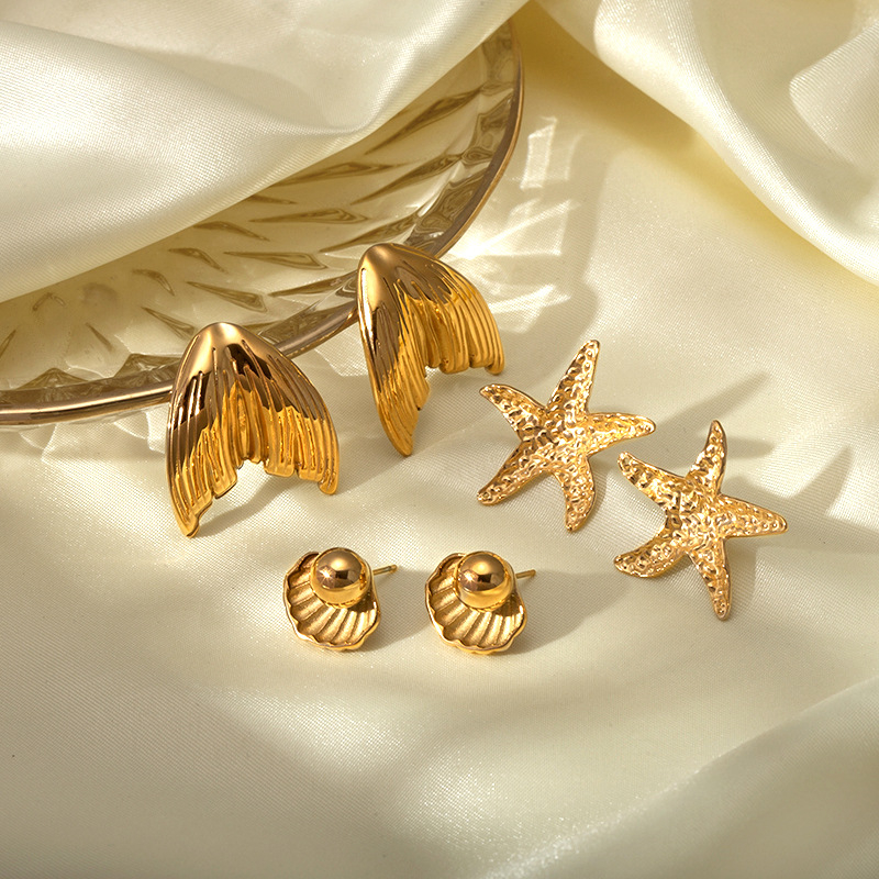 Ευρωπαϊκό και αμερικανικό στυλ INS χρυσό 18k ανοξείδωτο ατσάλι τιτάνιο ατσάλι κέλυφος ουρά γοργόνας αστερίας σκουλαρίκια ...