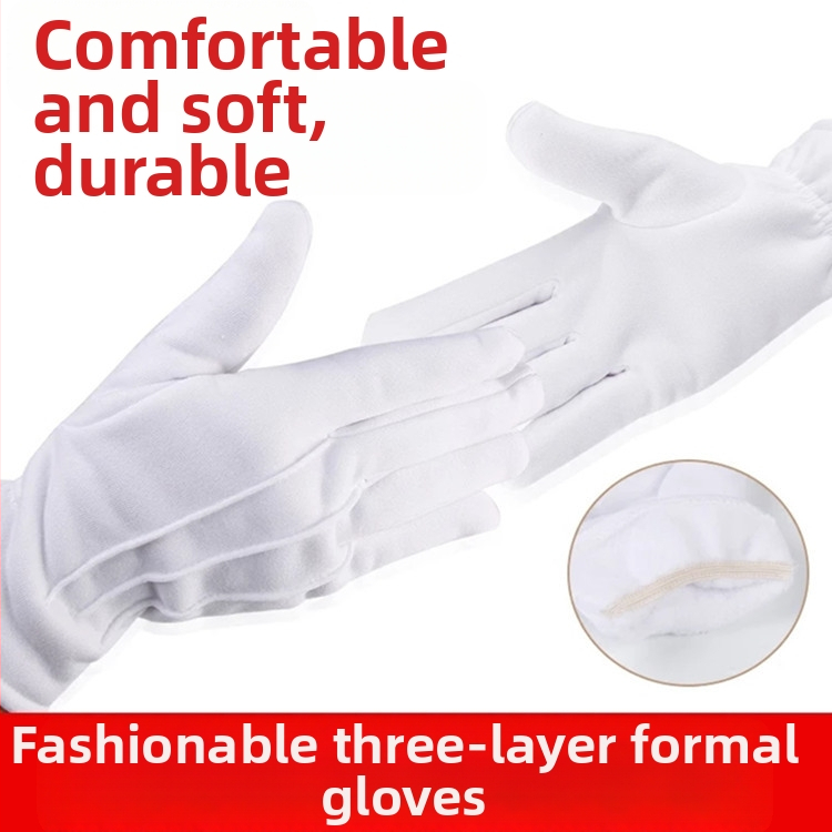 Зимни триребърни кадифени подплатени бели ръкавици, етикет, парад, изпълнение, дежурство, неплъзгащи се, топли и студени