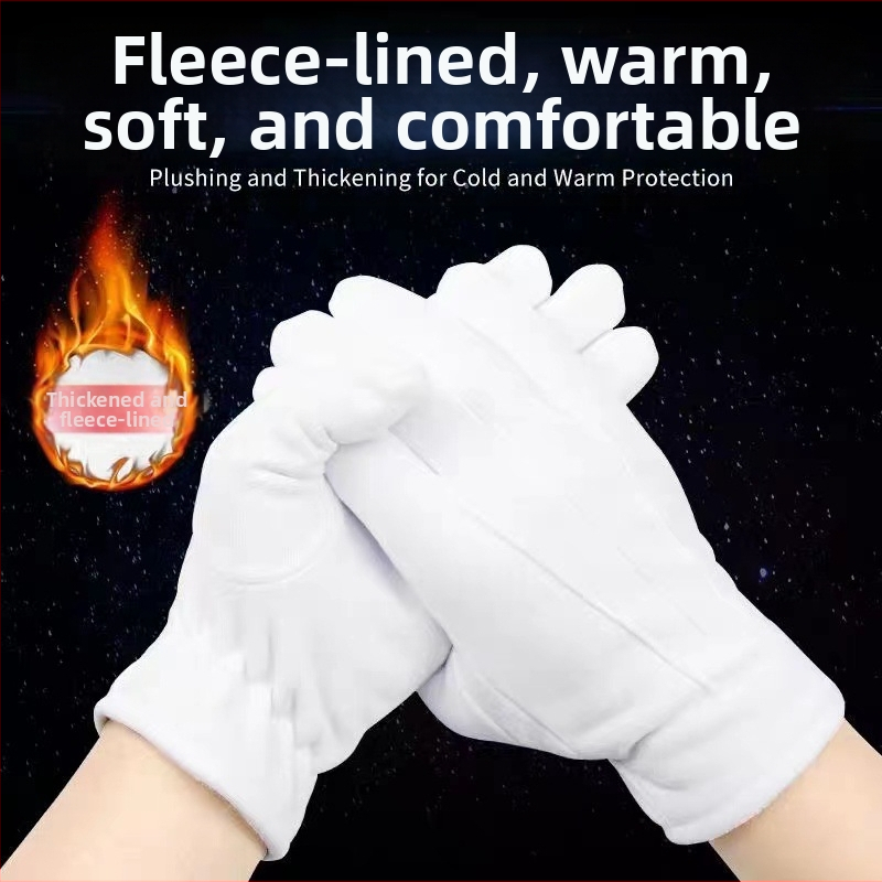Зимни триребърни кадифени подплатени бели ръкавици, етикет, парад, изпълнение, дежурство, неплъзгащи се, топли и студени