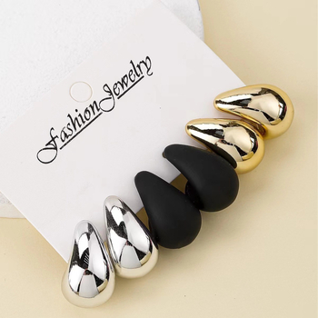 3 poros madingų europietiškų ir amerikietiškų auksinių, juodų ir sidabrinių klasikinių moteriškų auskarų, atitinkančių 316 dydį