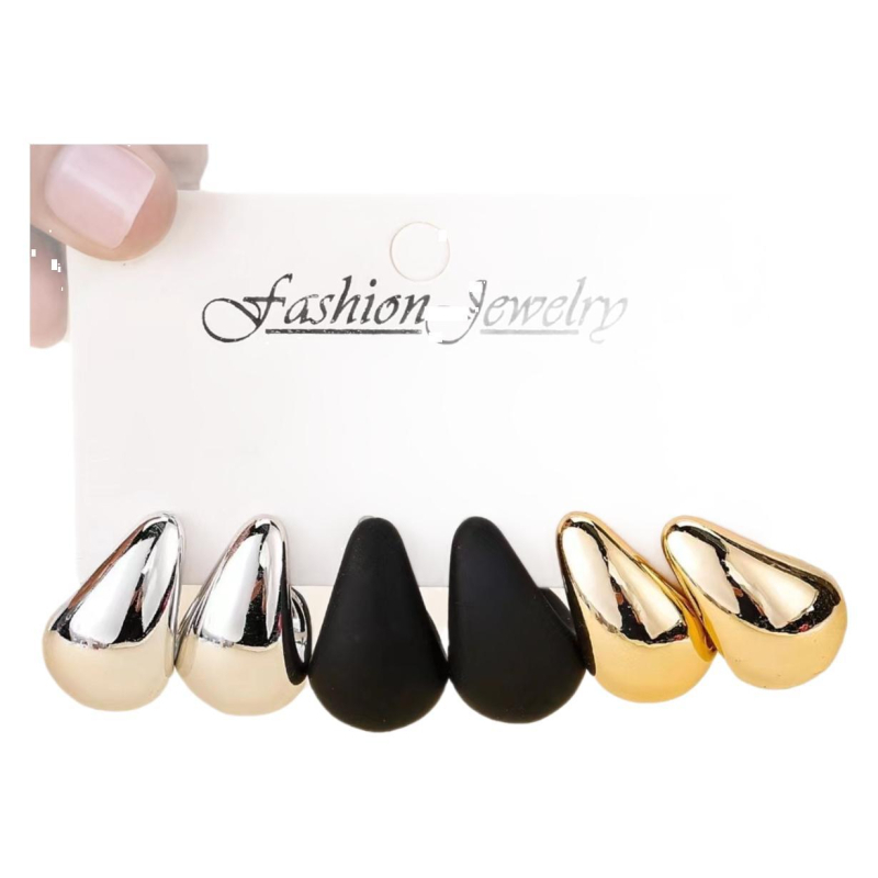 3 pár divatos európai és amerikai arany, fekete és ezüst klasszikus divatos leengedhető női fülbevaló 316-os kosztümhöz