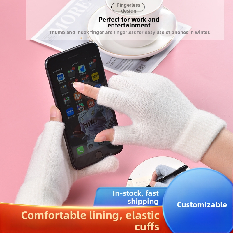 Зимни, течащи, двупръстови кристални прежди, нов продукт, мъжки и женски студентски игри, мобилен телефон с сензорен екран, плетени ръкавици, неплъзгащи се