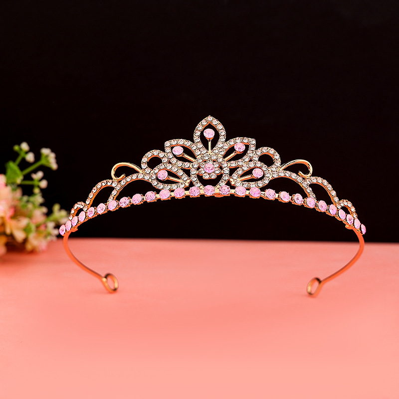 Laste kroonpeakate, printsess, tüdrukute kroon, kristall, suur juuksepael, roosa, jäätunud laste sünnipäeva juukseaksessuaarid
