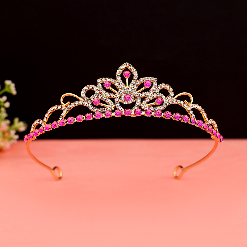 Laste kroonpeakate, printsess, tüdrukute kroon, kristall, suur juuksepael, roosa, jäätunud laste sünnipäeva juukseaksessuaarid