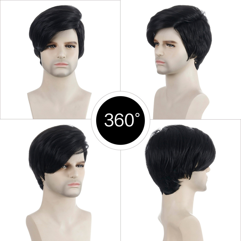 Piiriülene Euroopa ja Ameerika parukas Amazoni uus meeste parukas must keemilisest kiust lühike parukas meeste juuste tootja laos