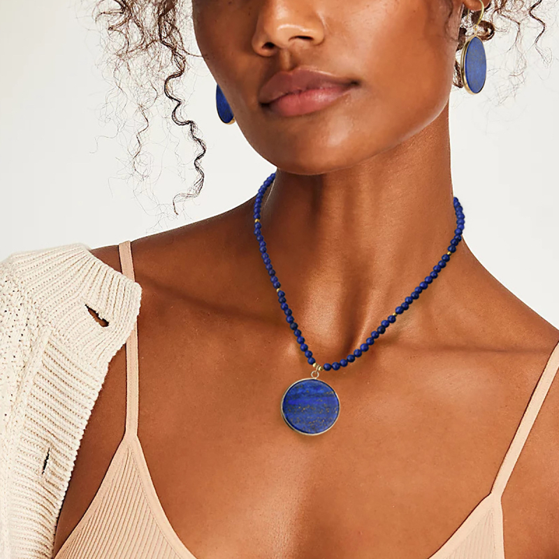 Temu Xiyin népszerű lápisz lazuli gyöngyös nyaklánc, női, elérhető luxus, csúcskategóriás, csepp alakú medálos pulóverlánc ékszer