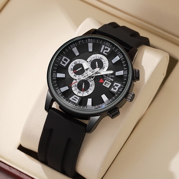Új férfi karóra külkereskedelmi üzleti temperamentum szilikon háromszemű dekoratív kvarcóra nem mechanikus férfi karóra nagykereskedelemben