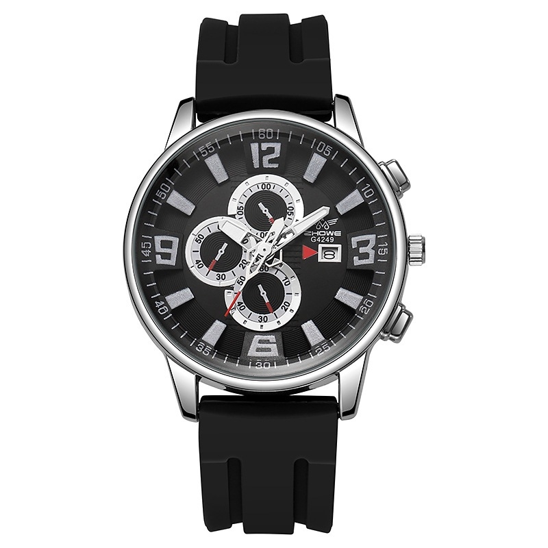 Új férfi karóra külkereskedelmi üzleti temperamentum szilikon háromszemű dekoratív kvarcóra nem mechanikus férfi karóra nagykereskedelemben