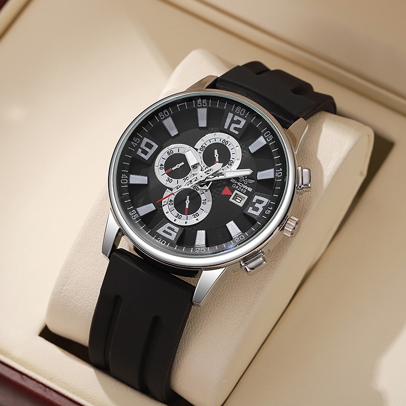 Új férfi karóra külkereskedelmi üzleti temperamentum szilikon háromszemű dekoratív kvarcóra nem mechanikus férfi karóra nagykereskedelemben