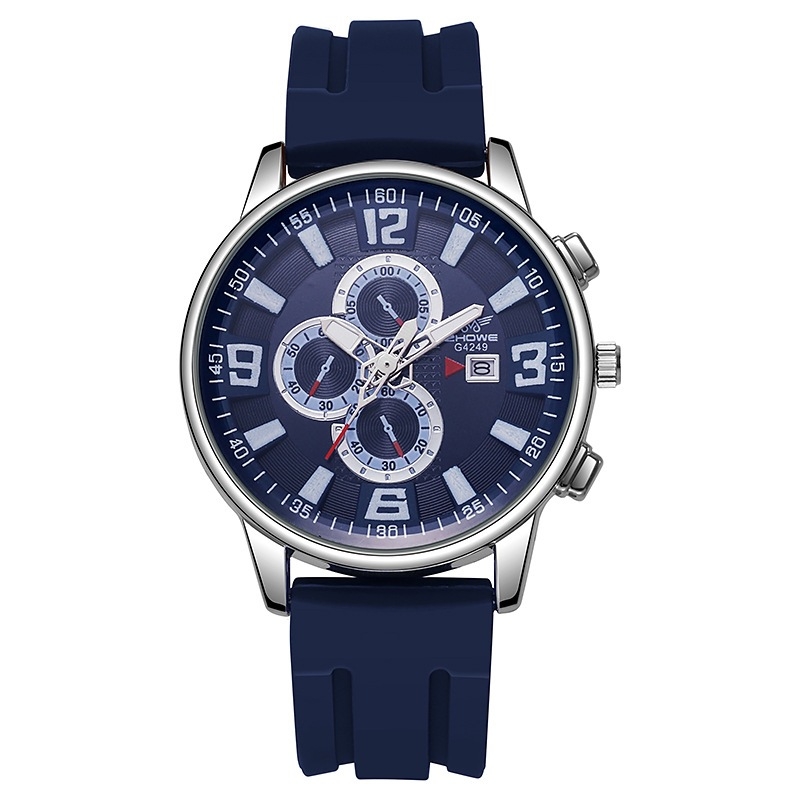 Új férfi karóra külkereskedelmi üzleti temperamentum szilikon háromszemű dekoratív kvarcóra nem mechanikus férfi karóra nagykereskedelemben