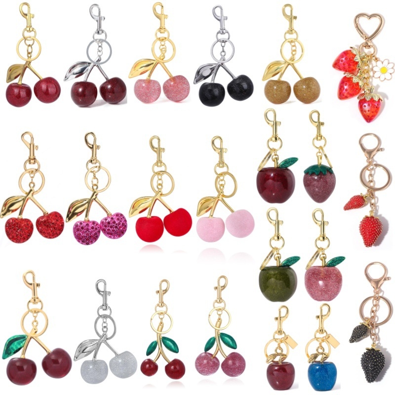 Külkereskedelmi népszerű pár piros fekete cseresznye kristály táska csillogó kulcstartó luxus női homár dupla csat