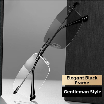 Фотохромни очила за четене с антисиня светлина за мъже на средна и по-възрастна възраст, прогресивни многофокусни очила за четене, ултралеки очила за четене без рамка