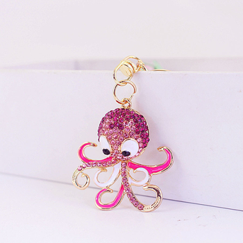 Χαριτωμένο κράμα κοσμημάτων με στρας, μικρό μπρελόκ αυτοκινήτου χταπόδι, χταπόδι, θαλάσσιο ζώο, μενταγιόν μπρελόκ