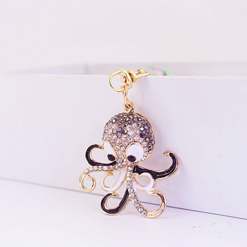 Χαριτωμένο κράμα κοσμημάτων με στρας, μικρό μπρελόκ αυτοκινήτου χταπόδι, χταπόδι, θαλάσσιο ζώο, μενταγιόν μπρελόκ