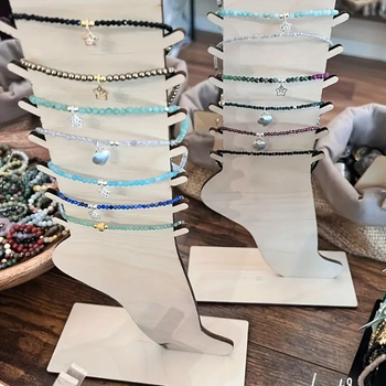 Elegáns, fából készült bokalánc és nyaklánc bemutató állvány, lábon állítható ékszertároló medáloknak és kiegészítőknek