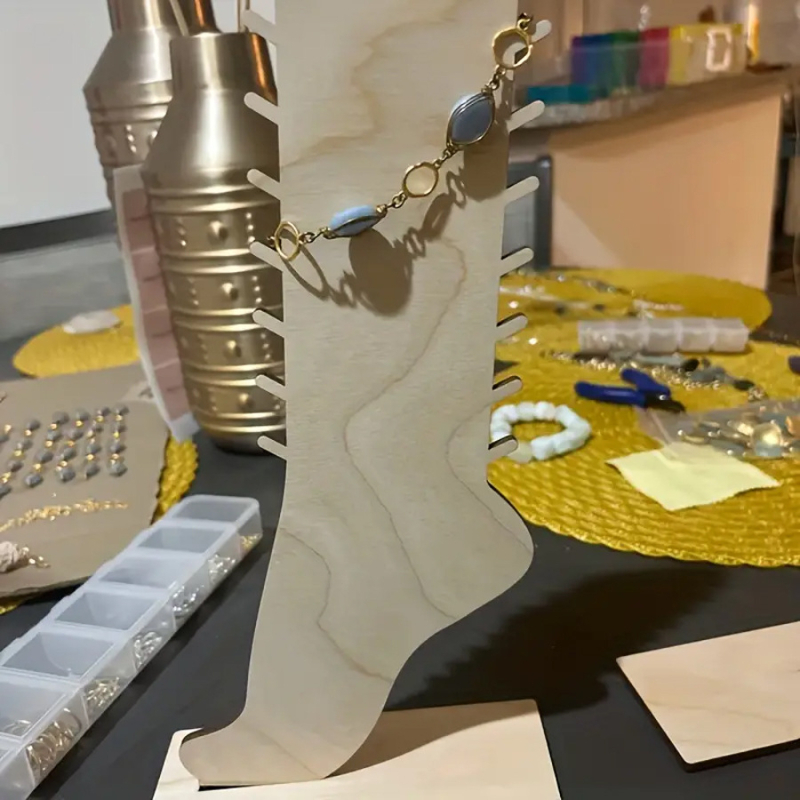 Elegáns, fából készült bokalánc és nyaklánc bemutató állvány, lábon állítható ékszertároló medáloknak és kiegészítőknek