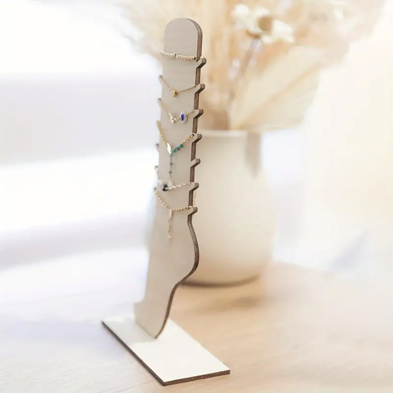 Elegáns, fából készült bokalánc és nyaklánc bemutató állvány, lábon állítható ékszertároló medáloknak és kiegészítőknek