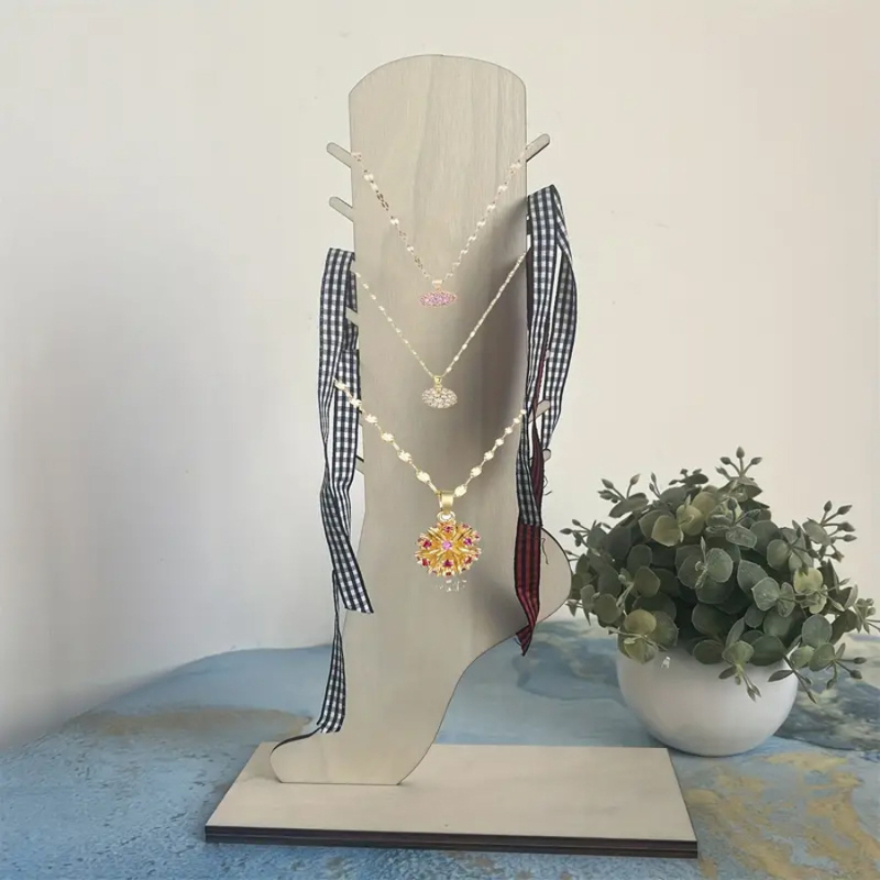 Elegáns, fából készült bokalánc és nyaklánc bemutató állvány, lábon állítható ékszertároló medáloknak és kiegészítőknek