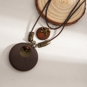 Ευρωπαϊκό και Αμερικανικό Βοημικό Κολιέ με Διπλό Στρογγυλό Φιόγκο, Γυναικείο Ρετρό Υψηλής Ποιότητας, Μακρύ Απλό Κολιέ Πουλόβερ