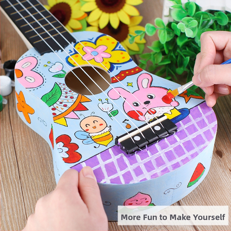 Направи си сам малка китара за деца 21 инча укулеле ръчно изработена чанта от дървен музикален инструмент играчка рисувани графити на едро