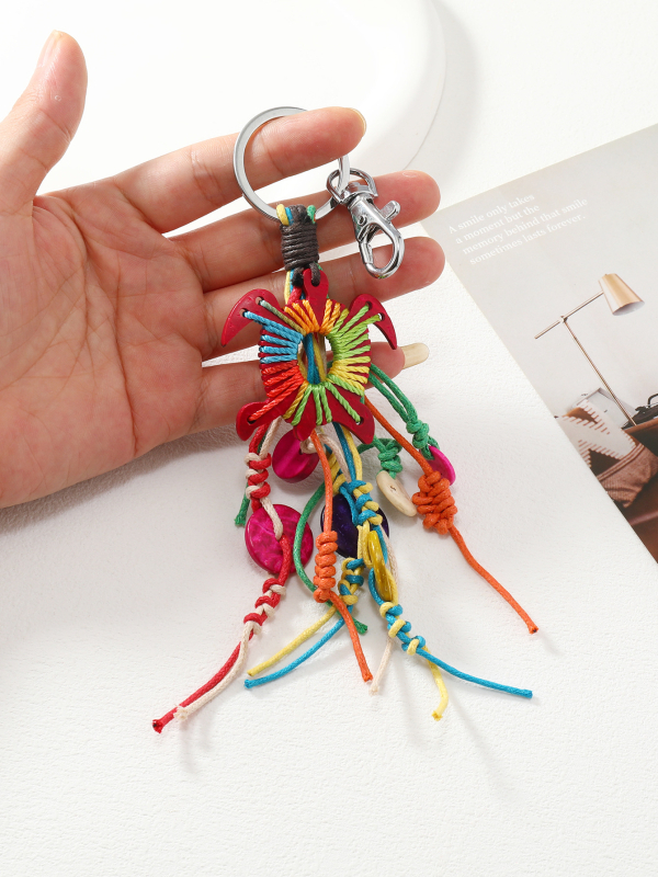 Új, kézzel szőtt, szivárványos bojtos kulcstartó medál kiegészítők, skandináv stílusú, bohém európai és amerikai díszek, autók