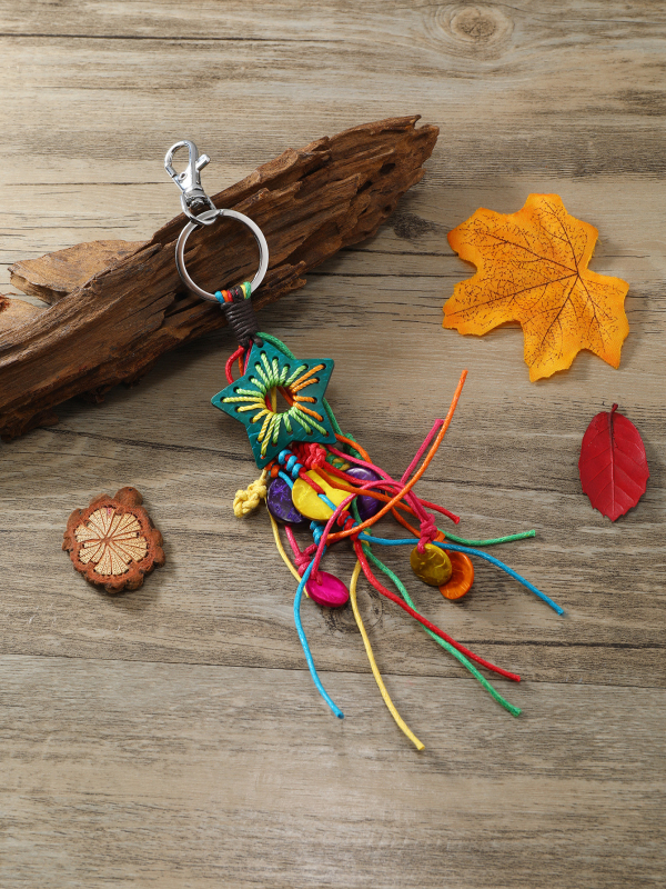Új, kézzel szőtt, szivárványos bojtos kulcstartó medál kiegészítők, skandináv stílusú, bohém európai és amerikai díszek, autók