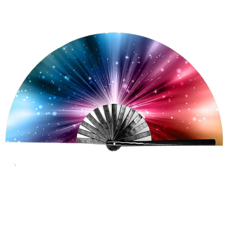 13-инчов бамбуков костен ветрилообразен вентилатор за тай чи с голям размер, рекламен вентилатор с пръстен, вентилатор за бойни изкуства, флуоресцентен сгъваем вентилатор