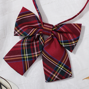 Νέο πουλόβερ χωρίς δέσιμο JK Tie Plaid Student με λαστιχένιο λουράκι για φοιτητές, Ιαπωνική στολή με καρό κρασιού και γραβάτα για γυναίκες