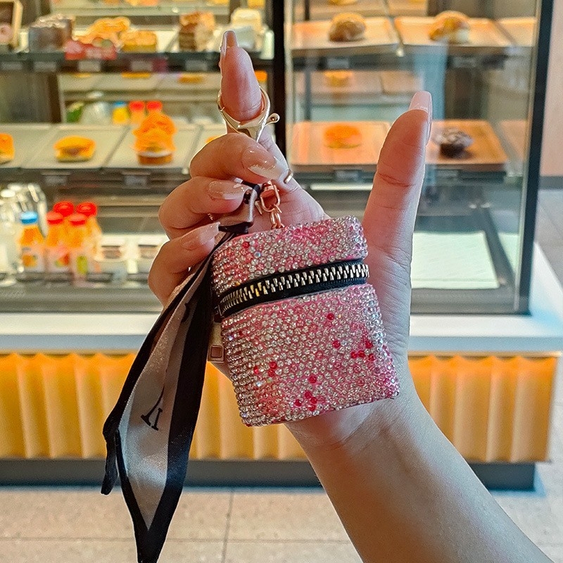 Uus populaarne täisteemant Bluetooth-kõrvaklappide kott miniatuurne kõrge tundlikkusega mündikott ripatsvalgusti luksusliku stiiliga