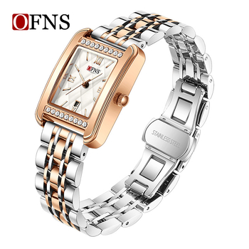 Oufani Külkereskedelmi Népszerű Női Karóra Négyzet alakú Rés Gyémánt Karóra Naptárral Vízálló Kvarc Karóra Dropshippinggel