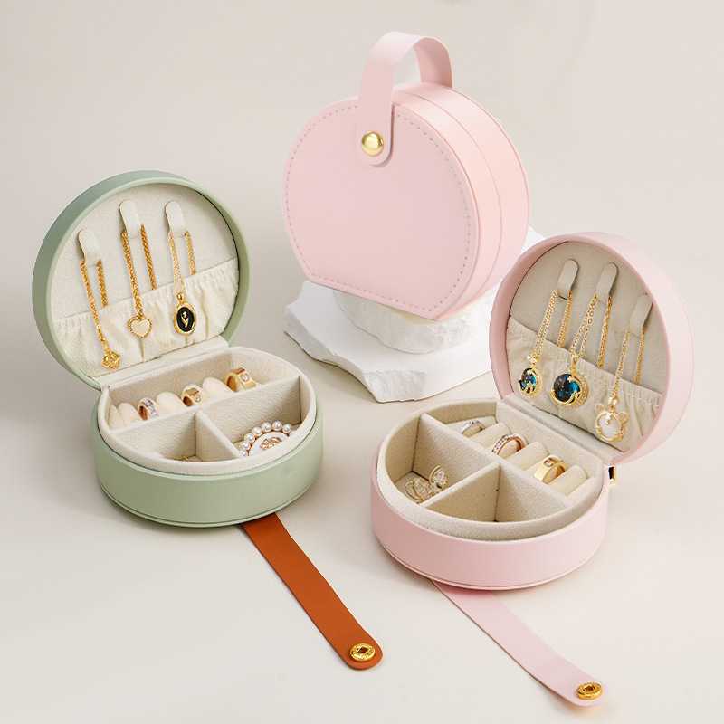 pusapvalė nešiojama papuošalų dėžutė, laikymo dėžutė princesės rankinė, mini auskarai, karoliai, žiedų dėžutė, tarptautinė kolekcija sandėlyje