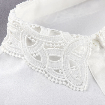 Νέο καλοκαιρινό γυναικείο πουκάμισο με ψεύτικο γιακά, αντιρυτιδικό κεντημένο ψεύτικο γιακά από σιφόν, διακοσμητικό μισό μήκος πουκάμισου με ψεύτικο γιακά