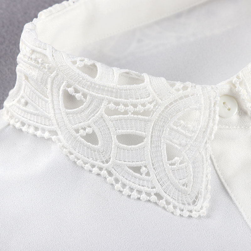 Nyári új, hamisgalléros női ing, ránctalanító sifon, hímzett, hamisgalléros inggallérral, díszes félhosszú ing, hamisgalléros